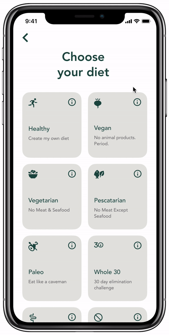 mobile app diet managing app prototype gif