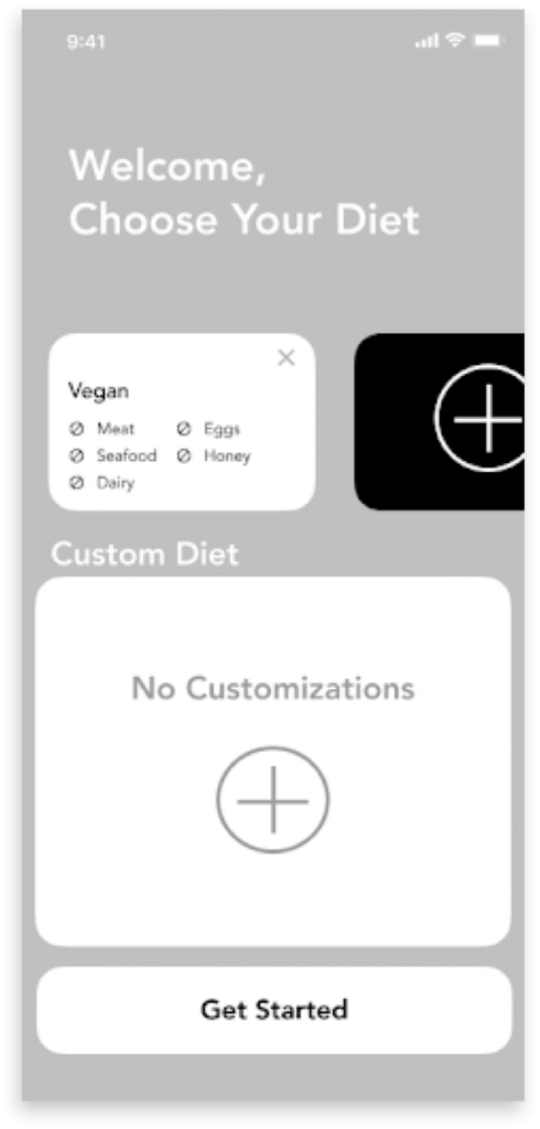 medium fidelity prototype food preferences section